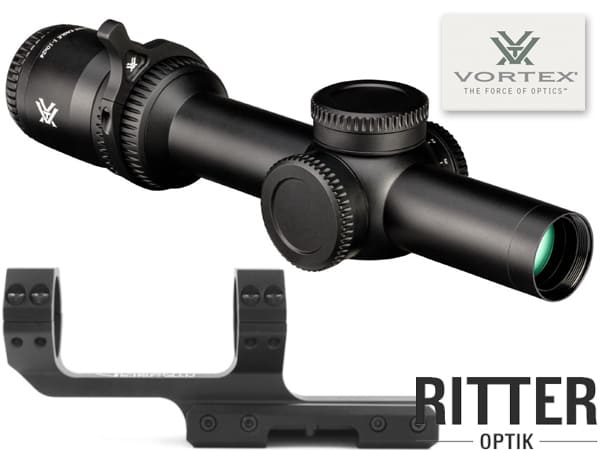 Zielfernrohr Vortex Strike Eagle 1-10x24 FFP mit EBR-8 BDC MRAD Leuchtabsehen - inklusive Cantilever Montage